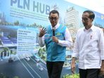 Presiden Republik Indonesia, Joko Widodo (kanan) ketika mendengar pemaparan dari Direktur Utama PLN, Darmawan Prasodjo (kiri) tentang pembangunan Integrated Renewable Energy Zone pertama dan terbesar di Tanah Air atau PLN Hub di pusat Ibu Kota Negara (IKN) Nusantara pada Rabu (5/6).